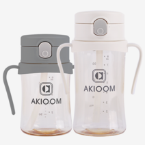 아키움 PPSU 원터치 빨대컵 2종세트 + 사은품 세척솔 증정, 원터치200ml+원터치260ml, 그레이, 크림