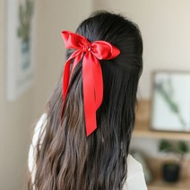 골프리본 헤어핀 레드 여자 새틴 롱리본 자동