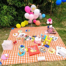 DFMWI.피크닉 매트.Picnic mat.--인스풍 피크닉 패드 1회용 야외 바비큐 방수&두툼한 플라스틱 패드 캠핑대 패드, 오렌지 체크 1회용  매트 [살짝 두껍게] 180X18