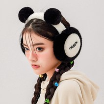 ANKRIC 겨울 방한 귀마개 여성 판다 블랙+화이트