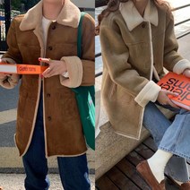 여성 루즈핏 카라넥 스웨이드 에코퍼 안감 무스탕 하프 코트 2color