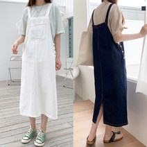 티데일리 투르 데님 멜빵 롱 원피스 여성 캐주얼 빅사이즈 뷔스티에 치마