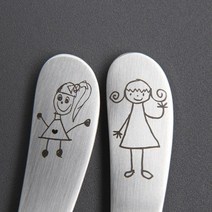 답례품 우리아이 손그림 수저세트 어른용 이니셜 이름인쇄, 2벌(+3000), 도트포장지(개당1150원추가)