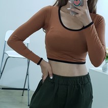 배색 스판 크롭긴팔티 7색