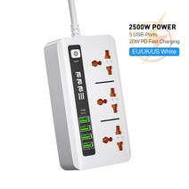가성비 2500W 전원 스트립 3 AC 소켓 5 미국B 충전기 포트 PD 20W 데스크탑 연장 코드 콘센트 아이폰 호환 13 12, [01] White, [04] EU Plug