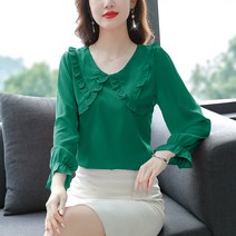 가을 빅 터틀넥 프릴 셔츠 여패션 날씬해 보이는 면 마 상의 블라우스