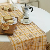 바이지미 린넨 느낌 순면 머스터드 체크 테이블러너 협탁 식탁 장식 러너, 2인(130x31cm)