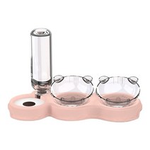 강아지 자동 급식기 트리플 고양이 그릇 15 도 기울어 진 개밥 접시 습식 및 건식 음식 세트 3-In-1 자동, 05 Pink