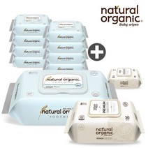 네츄럴오가닉 아기물티슈 수딩 프리미엄 엠보싱 스마트캡형70매[9팩]+프리미엄 엠보싱 휴대용 캡형30매[2팩], SEC70_9+PEPC30_2