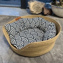 고양이 침대 매트 쿠션 수제 대나무 직조 애완동물 사계절 아늑한 탈착식 침낭, 5.Wavy stripe - M