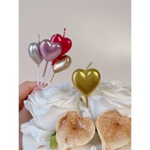 메탈 글리터 하트초 케이크초 귀여운 생일초 파티초, 핑크