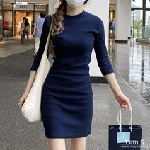 쫀쫀슬림핏 골지 텐션 하프넥 7부 미니 원피스 3color