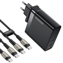 TOOCKI 단일충전 최대 PD 140W 3포트 PD3.1 GaN 초고속 멀티 충전기 + PD 140W ctoc 초고속 충전케이블 2m 2p, 블랙