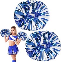 AUHOKY 바톤 손잡이가 달린 플라스틱 치어리더 폼폼 2개 프리미엄 키트 스포츠 게임 댄스 팬시 드레스 나이트 파티용 응원 핸드 플라워 15.2cm6인치 블랙레드화이트 49, Blue/White