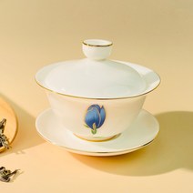 다도구 백자 파랑꽃 개완 개완 개합잔 찻잔 120ml, 유레카 본상품선택