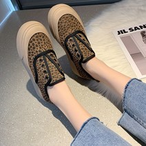레오파드슬립온 호피슬립온 통굽키높이스니커즈 캔버스 단일 신발 여성 여름 새로운 두꺼운 밑창 신발 게으른 머핀 신발 슬립 온 아빠 캐주얼 스포츠 신발