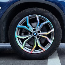 [데코] BMW X3 홀로그램 휠스티커 19인치 휠마스크 카본 휠커버 스크래치방지 휠가드 필름, BMW X3 19인치 휠, 19인치_유광카본블랙