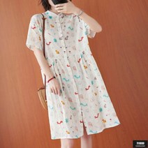 가바바 여성 셔츠원피스 알록달록 애니멀 프린팅 헨리넥 롱원피스 G53979