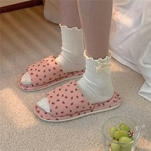 러블리 바람 잔꽃 패브릭 슬리퍼 여하 실내 미끄럼 방지 쿨링 4계절 공통, 딸기 핑크, 옵션1