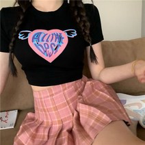 여성 사랑스러운 하트날개 포인트 크롭 반팔 티셔츠