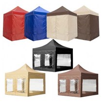 WINAIR 4COLORS 캐노피 방수 천막 풀세트 지붕+프레임+투명바람막이4면세트, 2mx2m_블랙(지붕+프레임+투명바람막이4면세트)