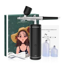 에어브러쉬 네일 에어건 스티커 에어젤 신너 테이블 휴대용 미니 에어브러시 세트 얼굴 물 산소 주사기 압축기 피부 Mouisture 다기능 메이크업 페인트 아트 스프레이, 블랙