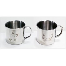 고양이 미니스텐컵 양치용 작은컵 휴대용 스테인리스컵, 정품-생선고양이
