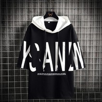 명품 스타일 후드 티 오버핏 롱 반팔 여름 빅사이즈 까마귀 남성 셔츠 스웨트 셔츠 캐주얼 느슨한 남성 레이스 업 레터 프린트