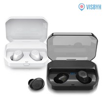 VISBYH 무선 블루투스 이어폰 30일사용 대용량 보조배터리 블루투스이어폰, 블랙