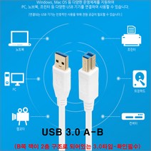 강원전자 kw-UB303Z USB3.0 AM-BM 케이블usb 3.0 ab (화이트-b쪽 잭이 2층구조 3.0타입-일반usb와다름) 전원케이블, 1개, 0.5m