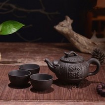 티포트 약탕기 150ml 이싱 찻주전자 자cla빛 점토 쿵푸 차 세트 수제 드래곤 코끼리 다람쥐 3 개 컵, 03 s7