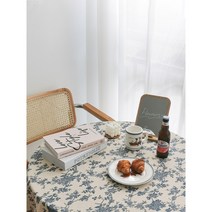 블루 플라워 테이블보 식탁보 협탁보 린넨 감성 인테리어 빈티지 2사이즈, 100x150cm