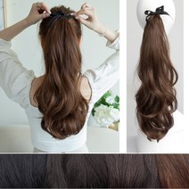 [피플앤제이] 포니테일 가발 네추럴 웨이브 묶음머리 올림머리, 집게형(45cm)-네추럴브라운
