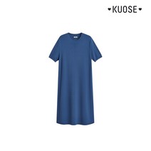 KUOSE 쿠오세 단색 피트 스트립 니트 드레스 원피스 여성 봄 여름 라운드 넥 스트레이트 루즈핏 롱 스커트