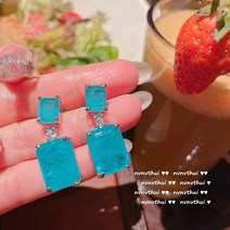 생생한 기하학적 아쿠아 마린 드롭 귀걸이 디자이너 18K 골드 도금면 직사각형 아쿠아 지르콘 목걸이 세트