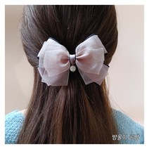 방울이공방 : 진주포인트 핑크 리본 헤어핀 자동핀8cm