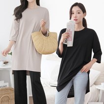 세이스타일 여성용 데니 언발 양트임 롱티셔츠