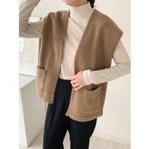 루시 라쿤30% 울 니트 숄 조끼 베스트 가디건