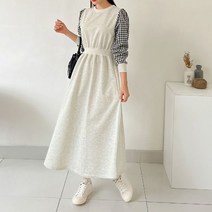 퍼니걸스 9517 소매 체크 밴딩 롱 원피스 여성의류