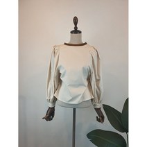 윤스토어 [무료배송!!!] 가을 여성 어깨 퍼프 넥라인 배색 소매 벌룬 뒷 리본 블라우스