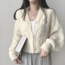 리리의감각 여성 가을 볼레로 루즈핏 크롭 꽈배기 니트 가디건