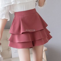 POMTOR 여성 바지 3컬러 캉캉 플레어 A라인 큐롯 치마반바지