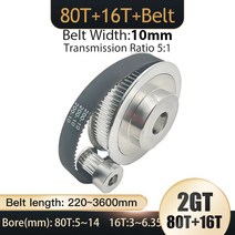 타이밍 풀리 벨트 폭 10mm 보어 3.17-14mm 텐셔닝 휠 싱크로너스 3D 프린터용 GT2 80T 16T 2GT 2M 풀리 톱니, 190.80TB12mm - 16T B5-Belt 200