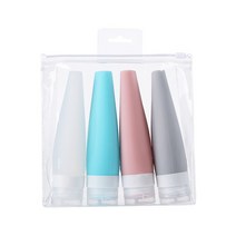 마미편해 여행용 휴대용 실리콘 튜브 공병 90ml 4개 파우치 세트, 4개입