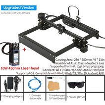 레이저 각인기 마킹기 450nm 80W CNC 밀링 머신 레이저 조각 고정 초점 거리 오프라인 프린터 GRBL 제어 카, [04] AU, [06] with 10W Laser
