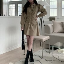 퍼니걸스 5436 셔링 끈 셔츠 긴팔 미니 원피스 여성의류
