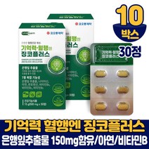기억력 혈행 징코 플러스 30정 진코 빌로바 GINKGO 은행잎추출물 7중 복합 기능성 건강기능식품 남성 여성, 10개