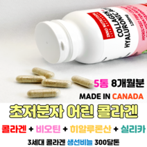 어린콜라겐 비오틴 추천 어린 피시 초저분자 생선비늘 콜라겐 90정 300Da 히알루로닉 피쉬 영양제 직구 캐나다 제품 식품 5통, 90캡슐, 5개