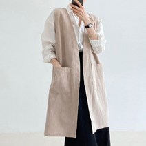 [프롬제니] 빅사이즈 가능 델린느 린넨 여름 롱 베스트 마 조끼 루즈핏 여성 캐주얼 썸머 여자 브이넥 노카라 77 88 오버핏 레이어드 하프 오픈