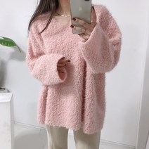 텐퍼센트 포 우먼 / 펏트 브이넥 루즈핏 뽀글이 양털 부클 퍼 니트 티셔츠